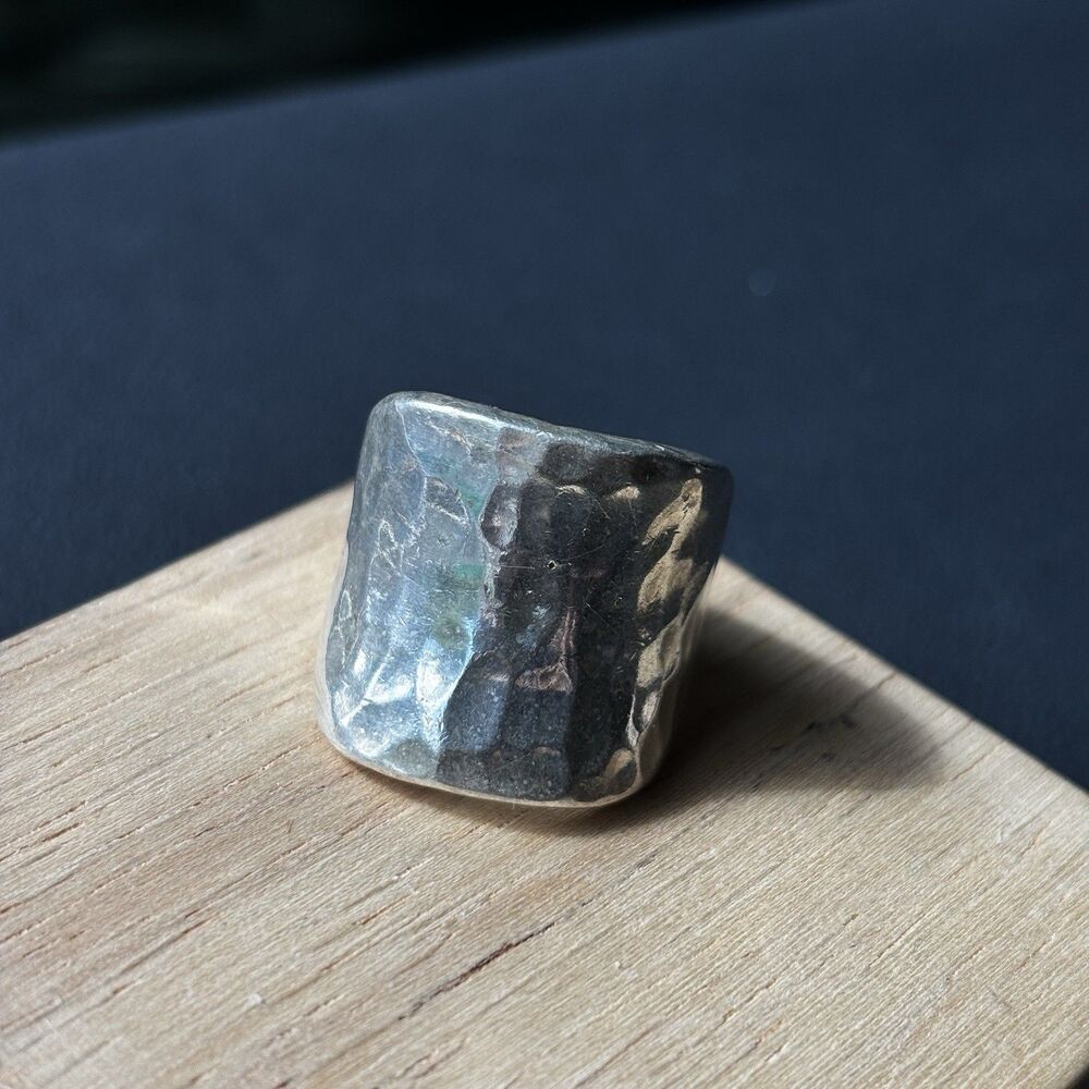 Vintage Mexico 925 Sterling Silver Wide Hammered Ring Artisan Chunky Band 12g